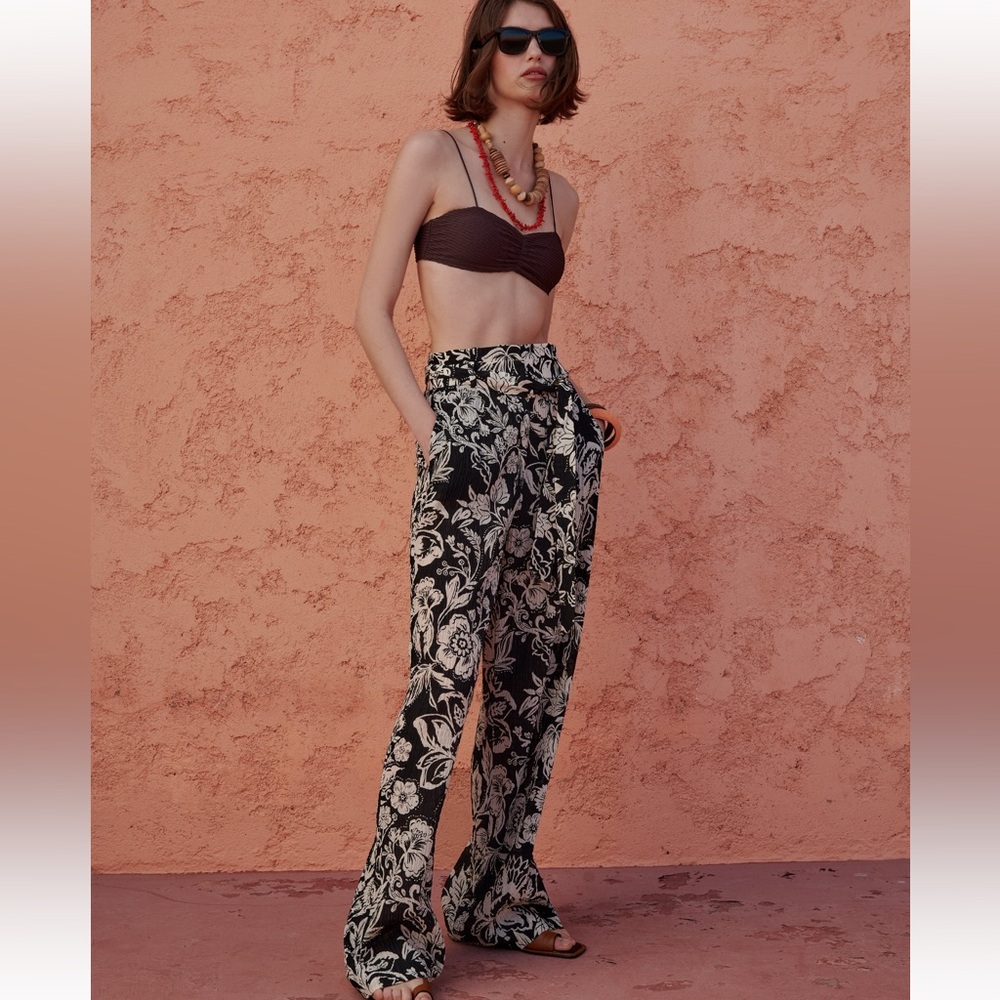Zara printed paperbag pants